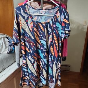 LuLaRoe Pink and Blue Graphic Blouse